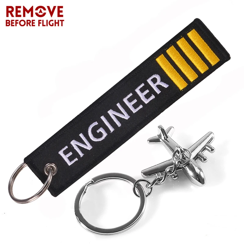 ENGINEER Key Chain Anahtarlik Label Embroidery Keychain with Metal Plane Key Chain for Aviation Gifts Car Keychains