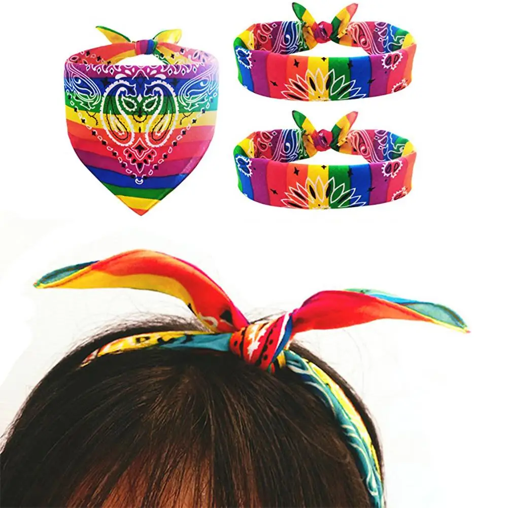 4pcs Unisex Rainbow Bandana Square Headband Hip-hop Gay Pride Bandana Headband For Women Men Holiday Festival Party Celebration