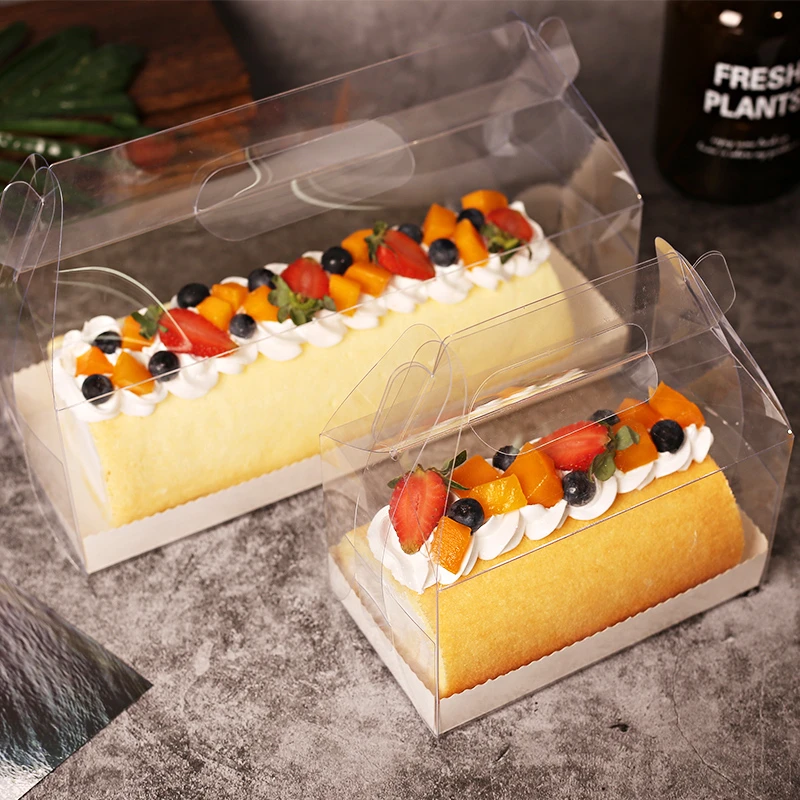 LBSISI Life-cajas transparentes con mango para pastel de cumpleaños, suministros de regalo hechos a mano para boda, caja de recuerdo para espectáculo de bebé, con bandeja de papel, 10 unidades