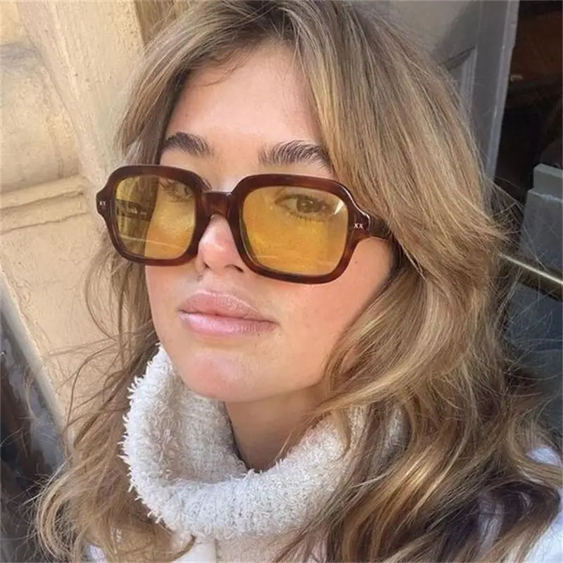 Vintage Oversized Yellow Lens Square Sunglasses For Women Luxury Brand Tinted Sun Glasses Female Retro Shades Summer Points 2021