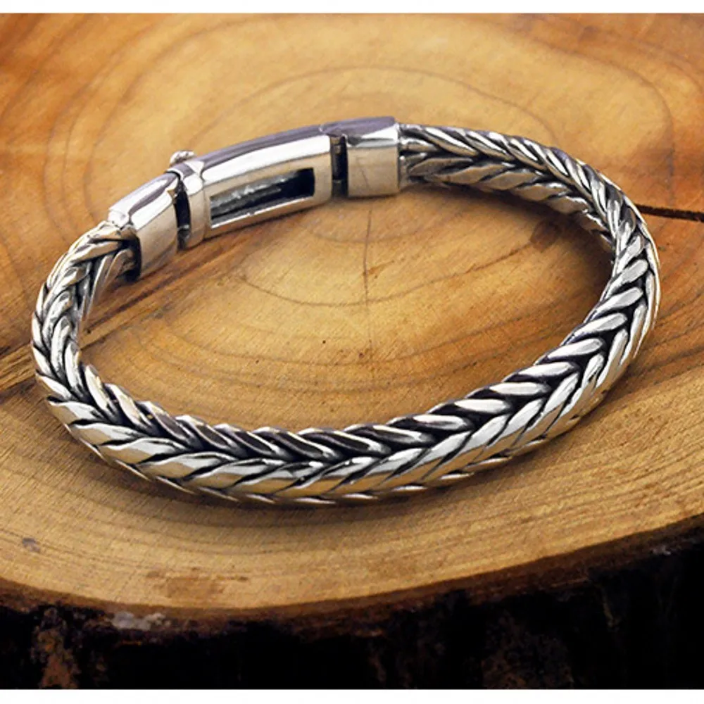 BOCAI New Real Solid S925 Pure Silver Hand Woven Vintage Mighty  Men Bracelet Birthday Gift