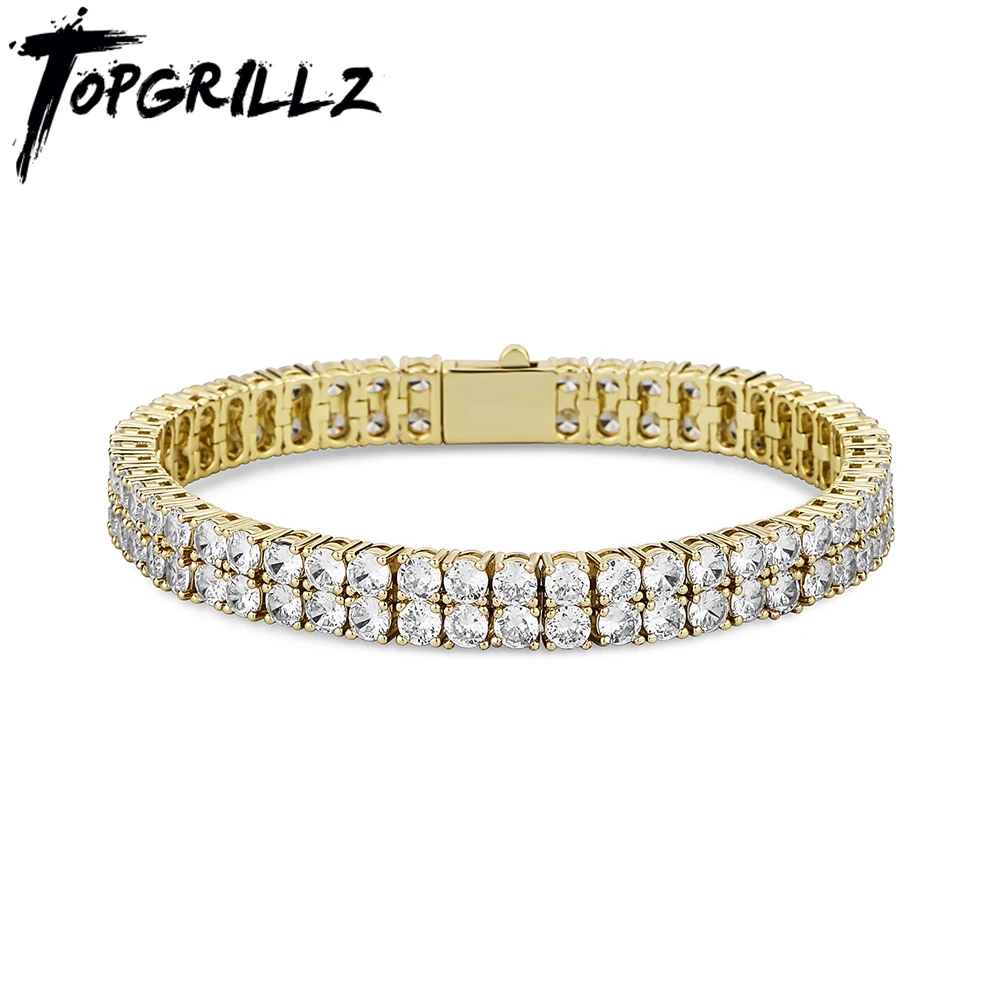 

TOPGRILLZ 3MM/4MM 2 Row Cubic Zirconia Tennis Chain Bracelet with New Spring Clasp Bling Iced Out CZ Jewelry Gift For Men