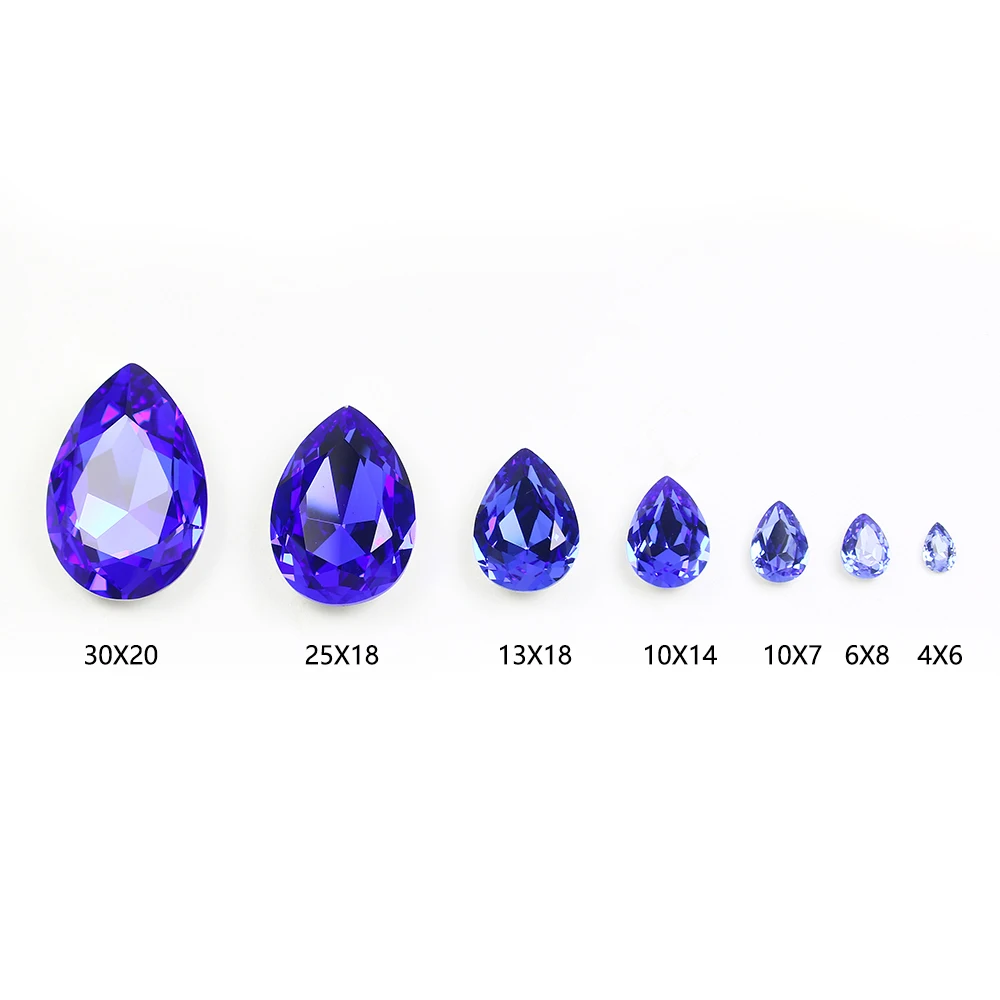 All Size Tear Drop Shape Pointed Back Rhinestones With Sapphire Color Crystals Stones K9 Crytsal For Jewelry Making Garment 3003