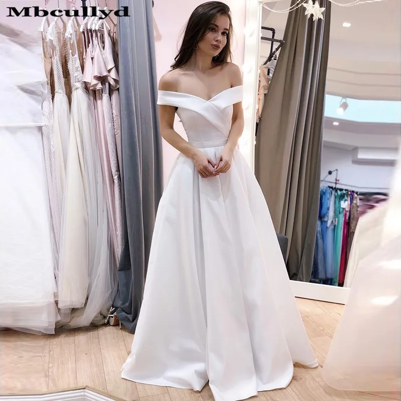 Mbcullyd Off Shoulder Wedding Dresses Long With Pocket Glamorous Bride Dress For Women Cheap Plus Size African vestido de noiva