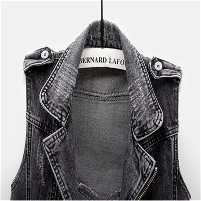 Denim Thời Trang Áo Vest Nữ Mùa Xuân Thu Không Tay Hoang Dã Áo Ngắn Áo Nữ Plus Kích Thước 5XL Màu Xám Khói Jean Áo