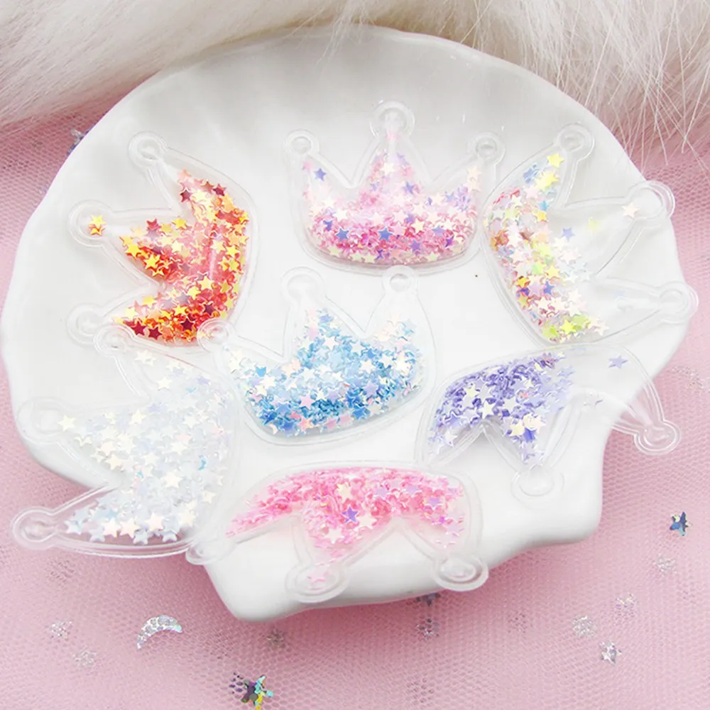 Patch de tête de souris couronne en PVC Transparent, 100 pièces/lot, avec étoiles, paillettes pour vêtements, Clip à gâteau, accessoires de couvre-chef