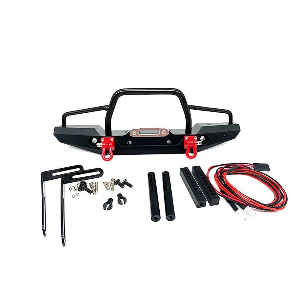 Front Bumper with LED Light & Winch for 1/10 Axial SCX10 90046 Traxxas TRX4 Defender RC Crawler Car Accessories