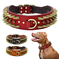 Cool Spiked Studded Leather Dog Collar Strong Big Dog Collars For Medium Large Dogs Pitbull Bulldog Boxer Durable Collars