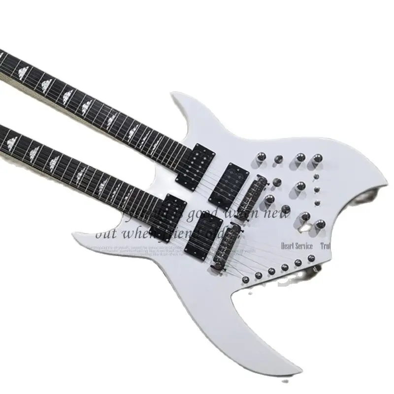 Presell custom double neck white electric guitar,6 strings guitar 12 strings guitar,tremolo bridge,chrome hardware