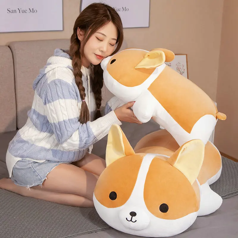 40-80cm Giant Size Cute Corgi Dog Plush Toys Hand Warm Stuffed Animal Puppy Pillow Soft Lovely Doll Gift