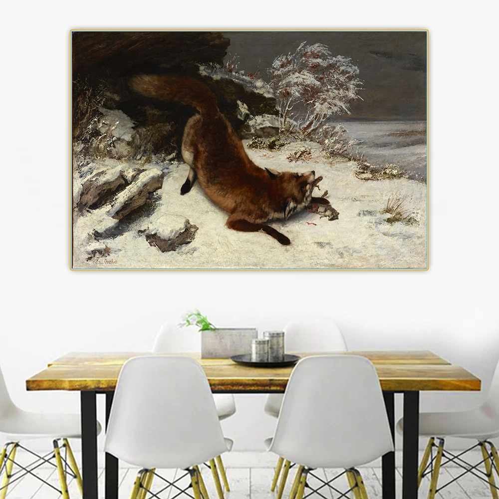 Citon Gustave Courbet《Fox in the snow》Canvas Oil Painting Artwork Poster Picture Backdrop Wall Decor Home Living room Decoration