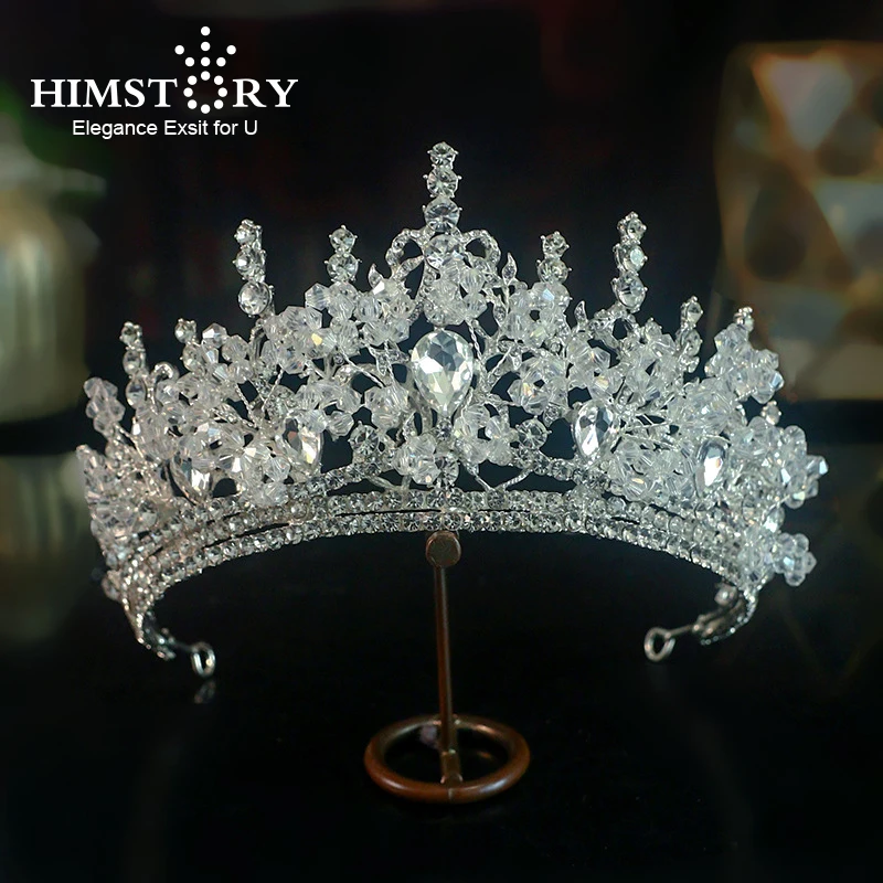 Himstory Wedding Hair Tiara Handmade Crystal Bridal Crown  Diadem Veil Headpiece Wedding Hair Accessories Head Jewelries