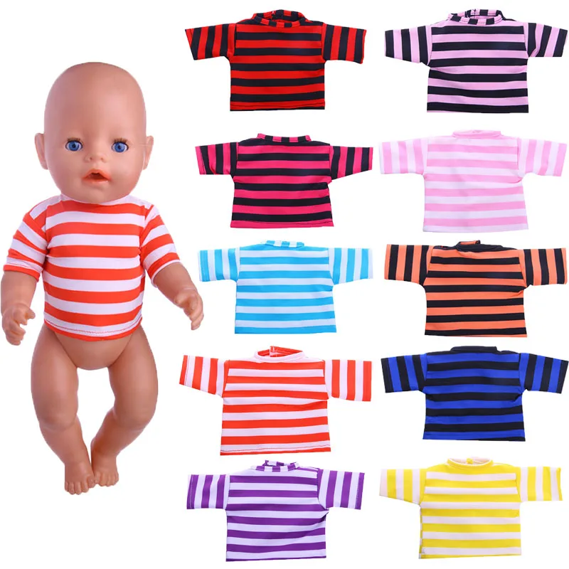 Striped Doll T-Shirt For American 18 Inch Girl 43cm Born Baby Doll Clothes Accessories Items,Our Generation,Toys For Girl