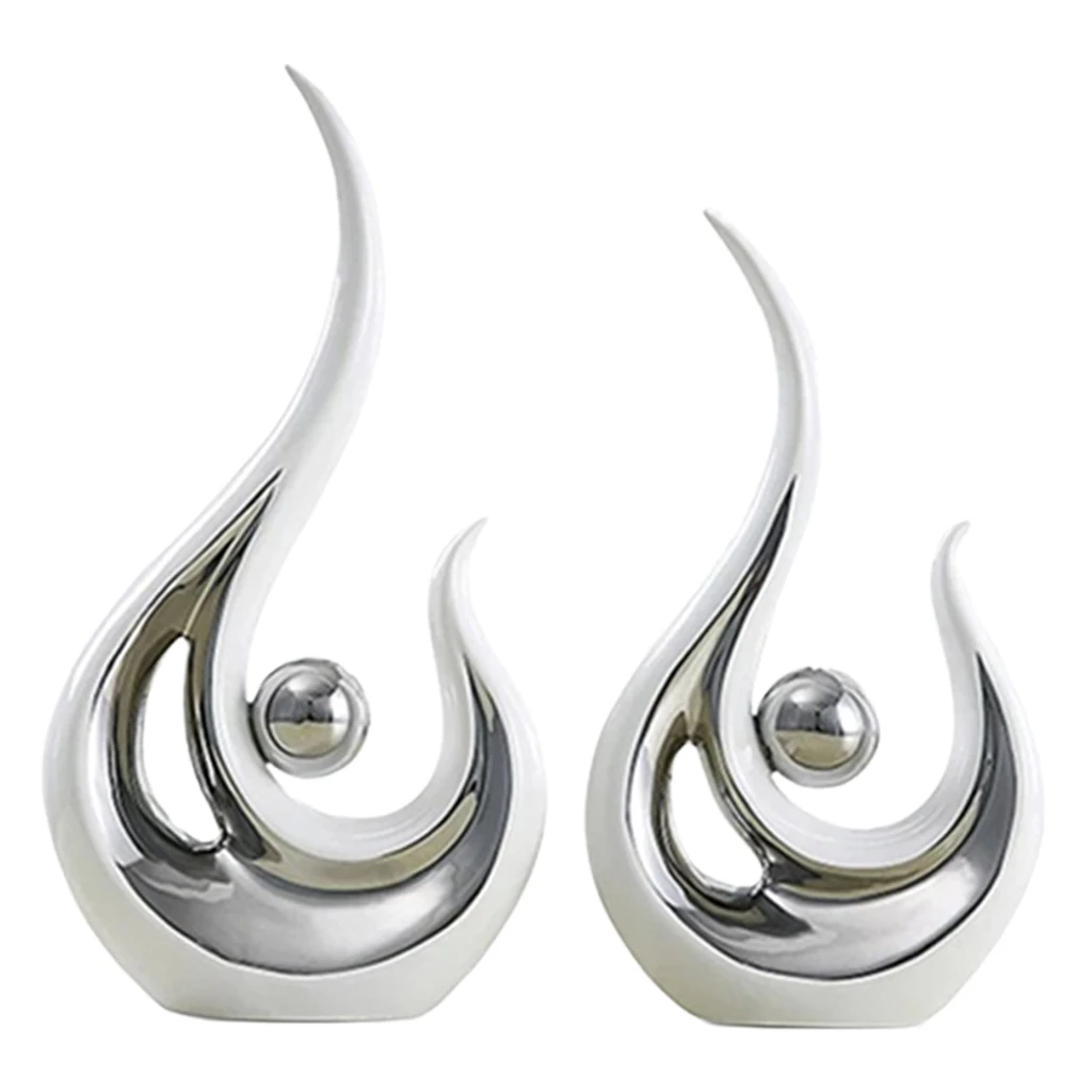 2 Pieces Modern Abstract Sculpture Statue Office Home Decor Tabletop Ornament Ceramic Figures