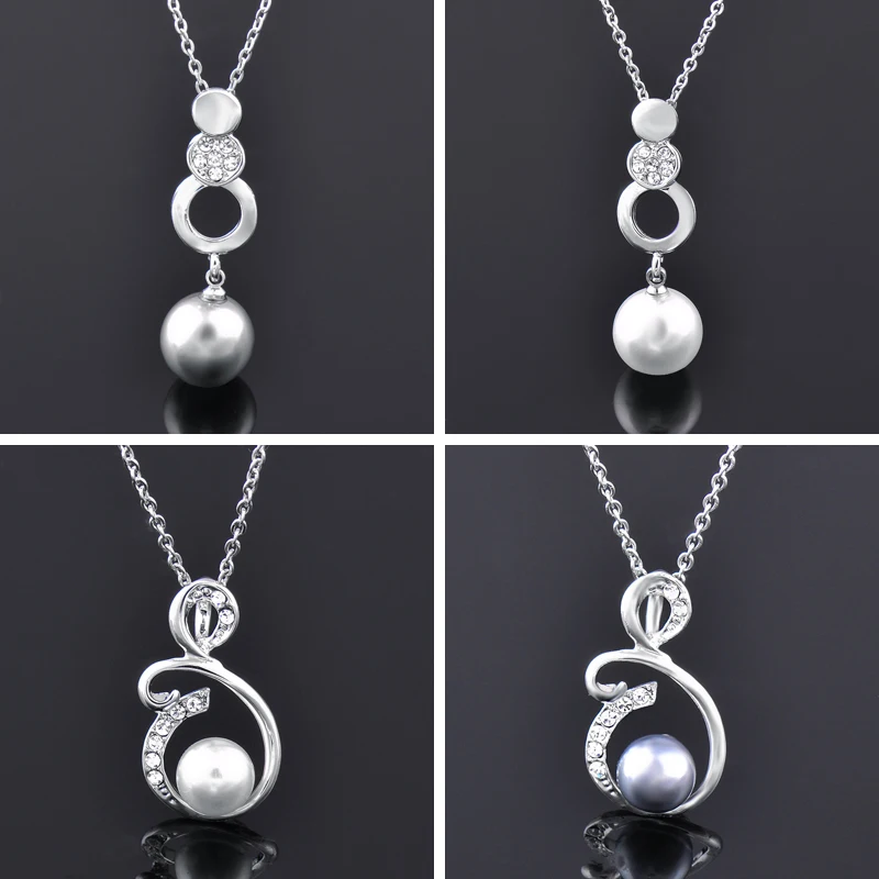 LEEKER Fashion accessories Gray White Imitation Pearl Stainless steel Pendants Necklace For Women Silver Color Chain ZD1 LK2