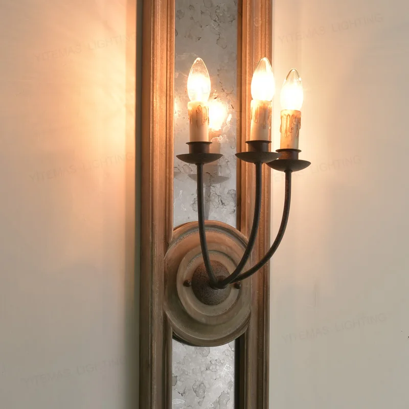 vintage glass wall sconce lighting with retro wooden material large wall lamp for villa hotel decorative mirror loft wall sconce image 6