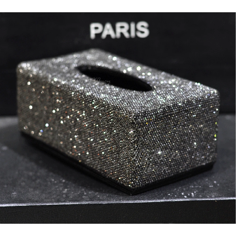 

New Rhinestone Tissue Box Cover Holder Rare for Home & Car Bling Bling Black Cystal