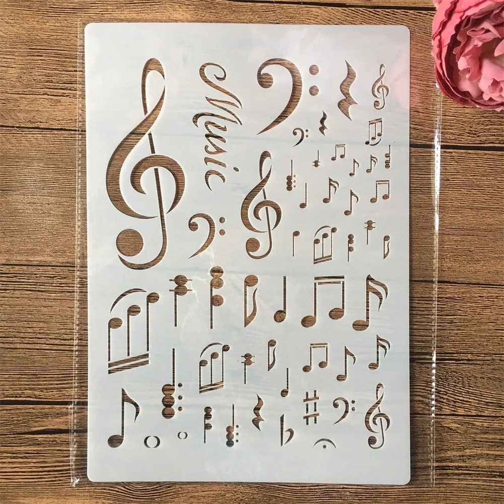 A4 29cm Music Notes DIY Layering Stencils Wall Painting Scrapbook Coloring Embossing Album Decorative Template