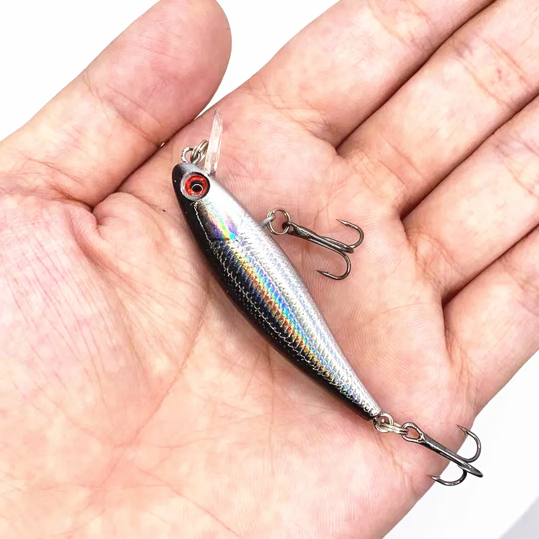 Minnow lure with 3D eyes for fishing, hard plastic bait, artificial jig, wobblers, crankbait, quality, 6.5cm/4.5G, 1 part