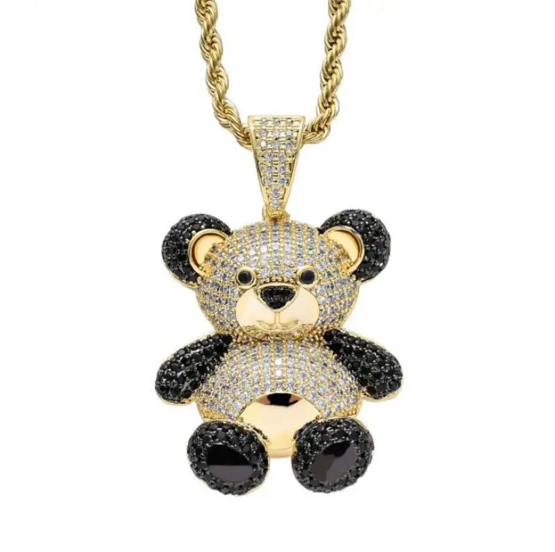 Personality Animal Panda Pendant Shiny Micro Inlaid Zircon Street Hip Hop Pendant Necklaces for Men Jewelry