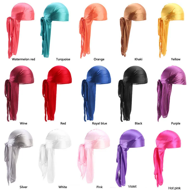 

Men's Silky Durags Bandanas Turban hat Wigs Doo Men Satin Durag Biker Headwear Headband Hair Accessories Extra Long Tail Du-Rag