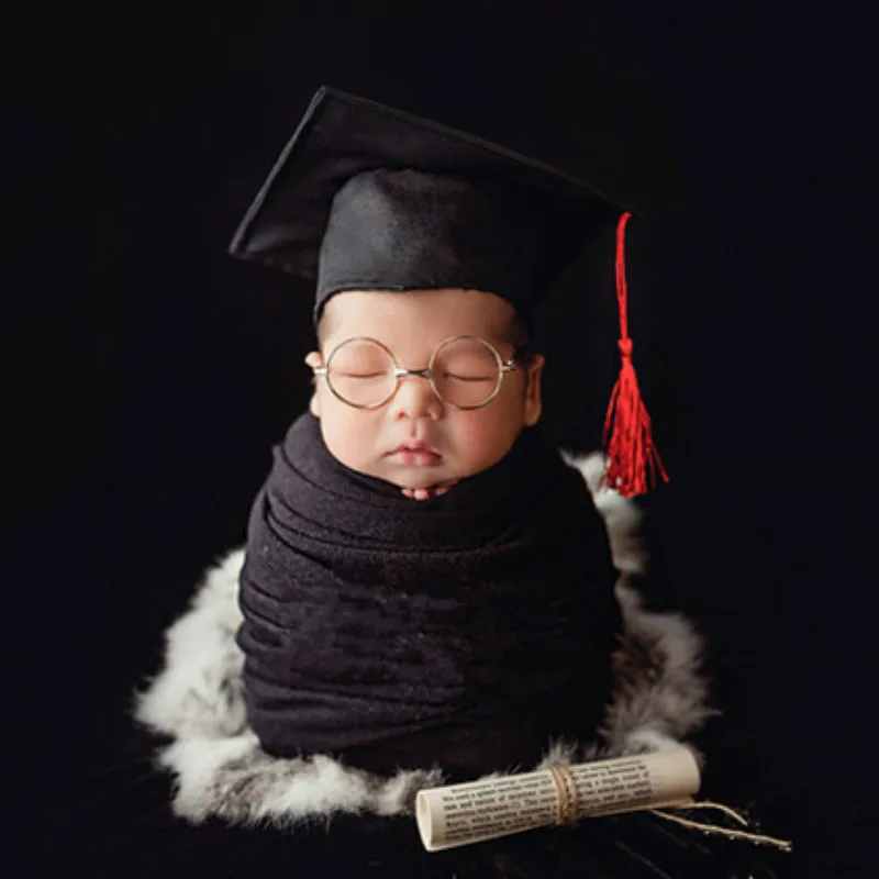 Newborn Photography Props Baby Hats Mini Bachelor\'s Hat Infant Shoot Accessories Black Glasses Baby Photo Creative Decorations