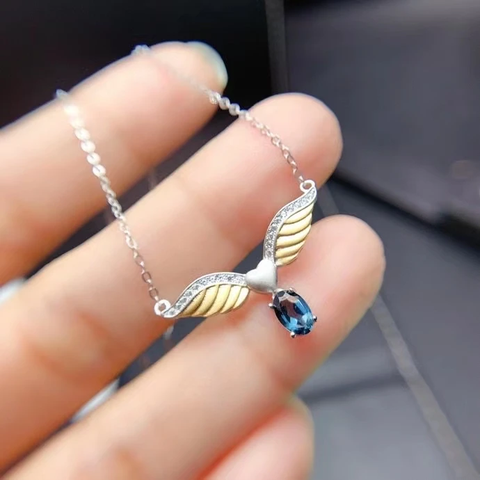 

KJJEAXCMY изысканные ювелирные изделия из стерлингового серебра 925 пробы с натуральным синим топазом для девочек, элегантный кулон, ожерелье, поддержка теста в китайском стиле с коробкой