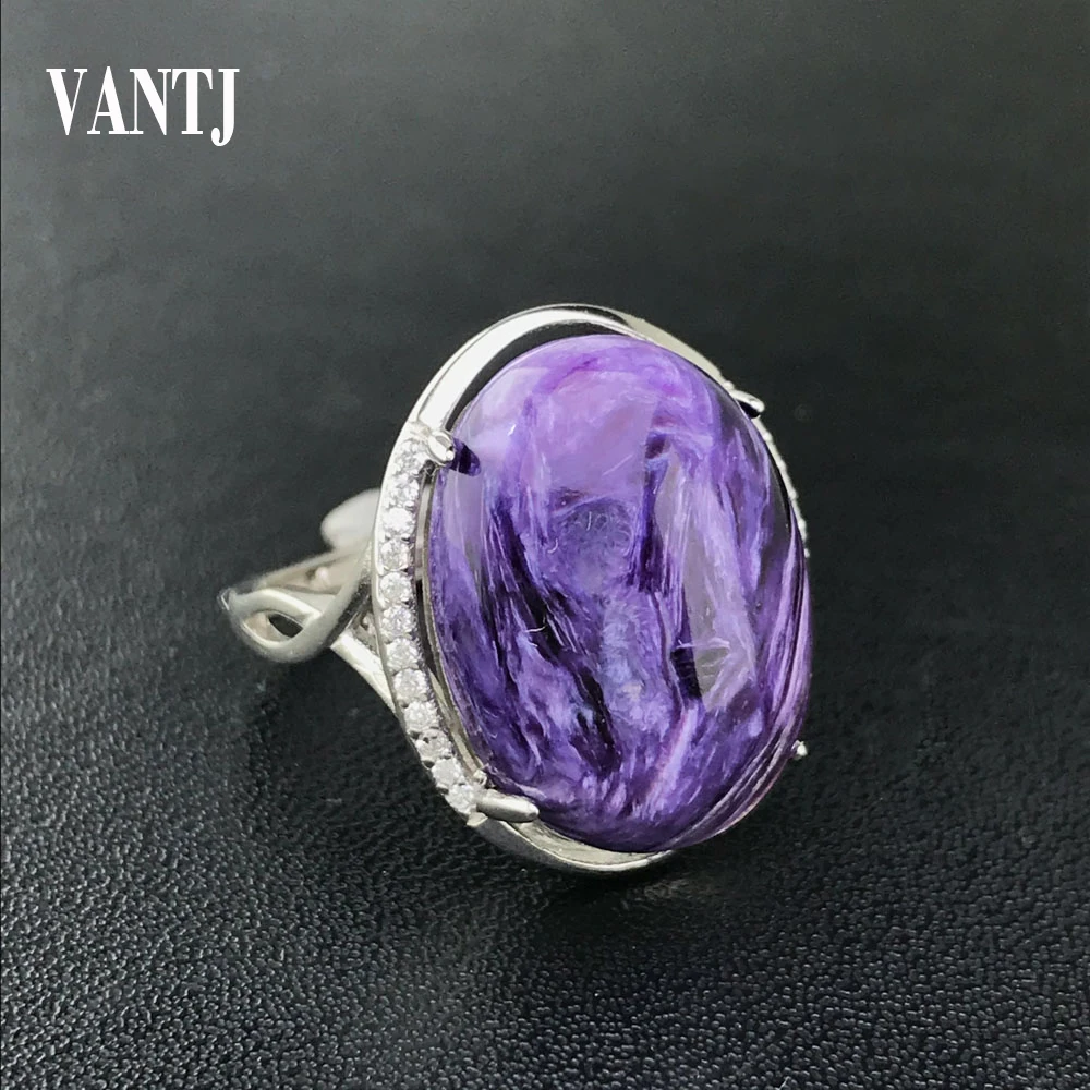 

Natural Charoite 925 silver rings for women gemstone man big rings fine jewelry Opening ring design gem oval 13*18mm