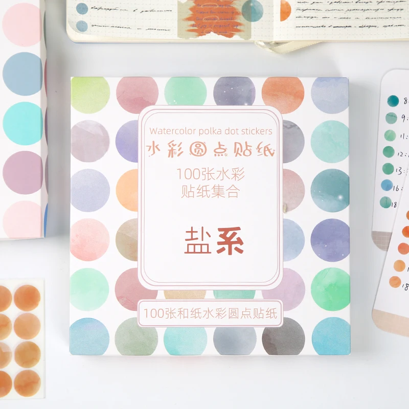 100sheets Watercolor Polka Dot Sticker Bullet Journaling Accessories Scrapbooking DIY Color Label Washi Sticker Stationery DIY