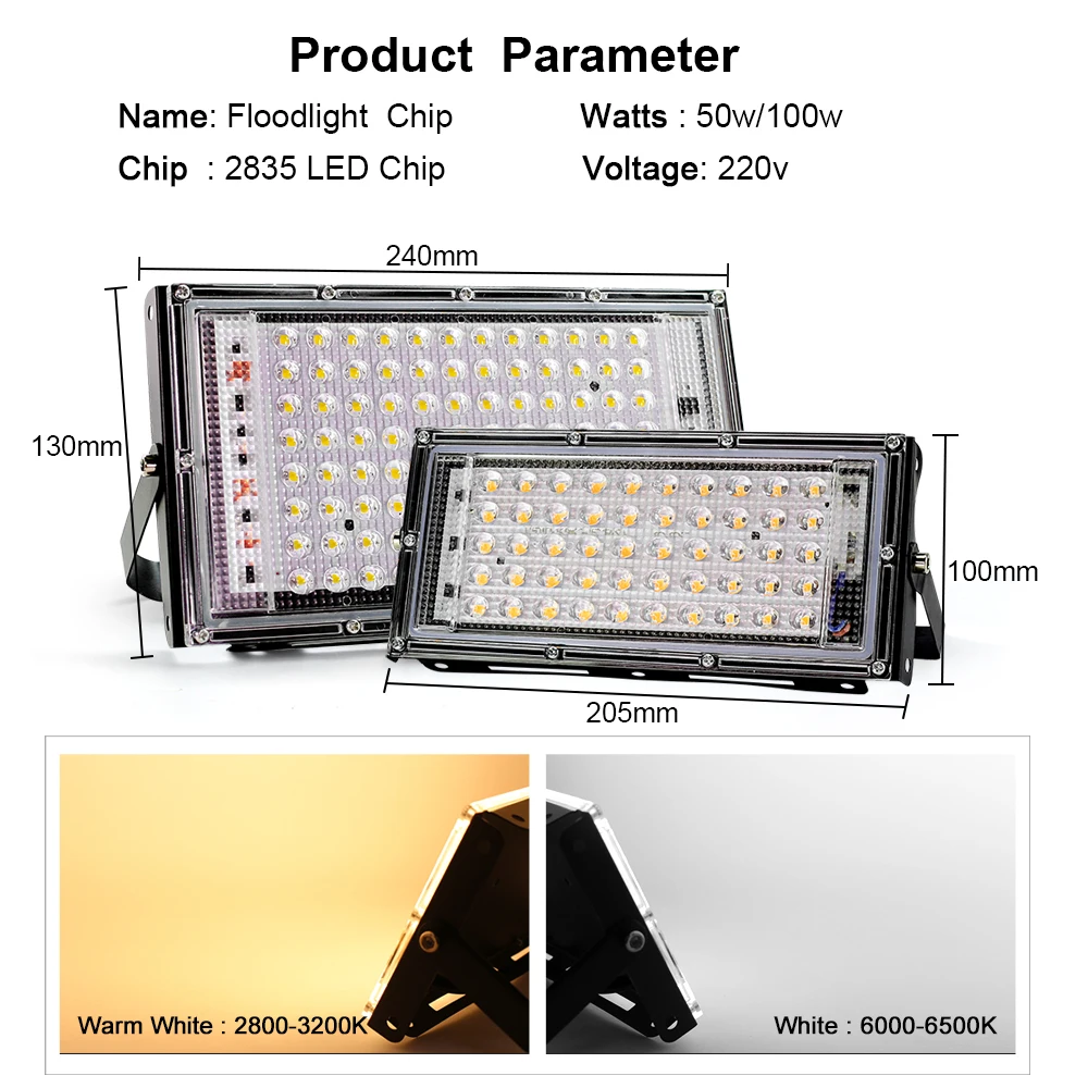 100W ไฟ LED AC 220V 240V กันน้ำ Focos LED โคมไฟ Floodlight กลางแจ้งอุ่น/เย็นสีขาวแสงแนวนอน