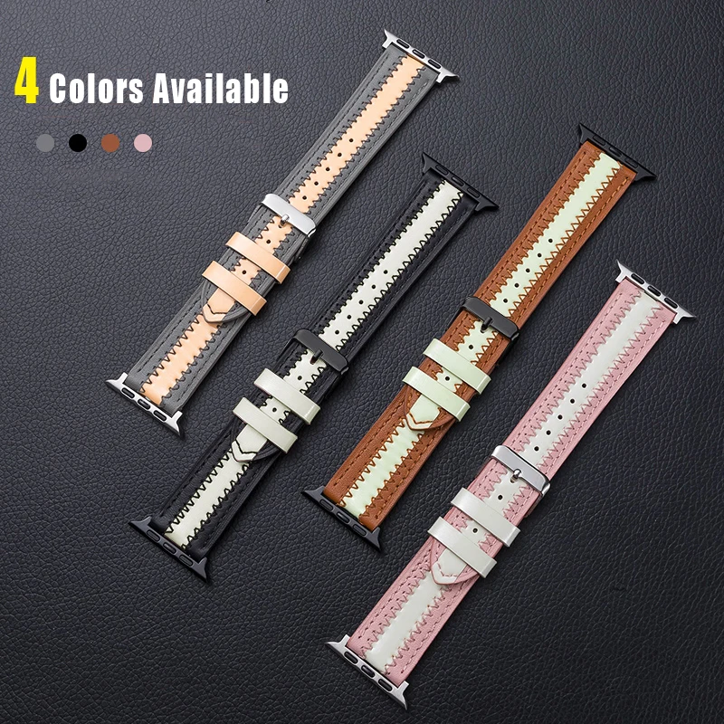 Luminous+Leather strap For Apple watch band 44mm 40mm 38mm 42mm 40 44 mm Unique Trend watchband bracelet iWatch serie 6 5 4 3 se