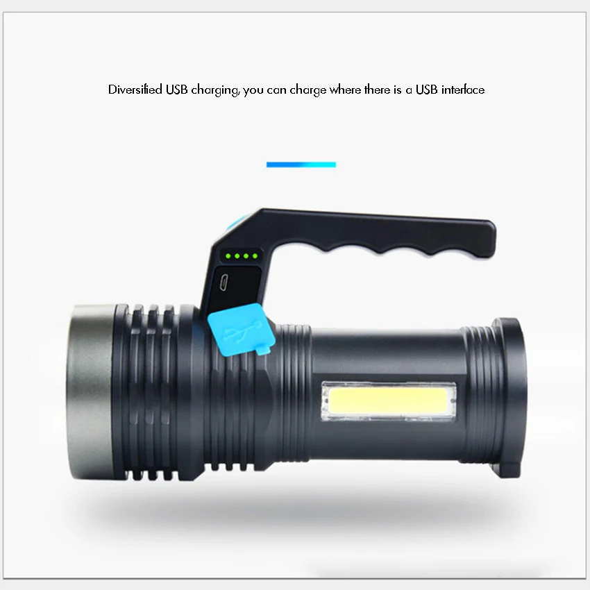 Faretto ricaricabile, torcia a LED con proiettore lato sinistro, Display di alimentazione, 4 modalità, proiettore faretto portatile per la casa