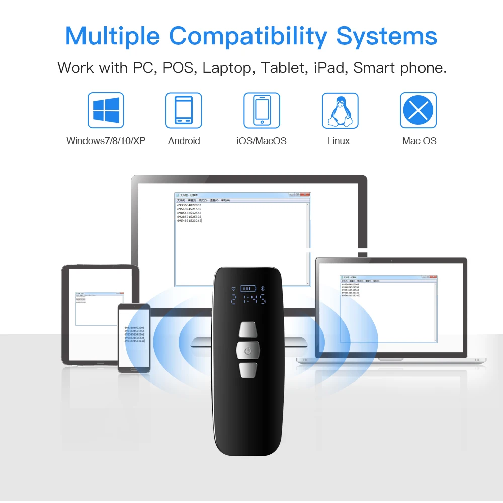 Free Shipping Bluetooth 1D CCD 2D Barcode Scanner Pocket Wireless QR Reader Data Matrix PDF417 IOS Android Windows