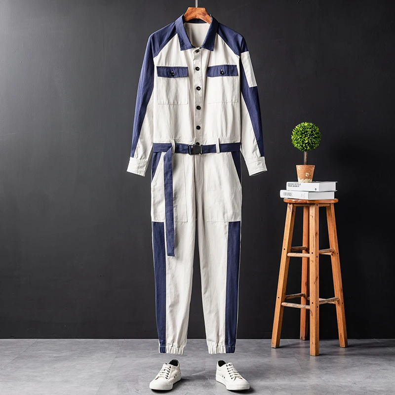 2023 Mens Hip Hop Cargo Jumpsuit Fashion Punk Style Sashes Joggers Overalls Multi Pockets Work Rompers Streetwear Korean Clothes