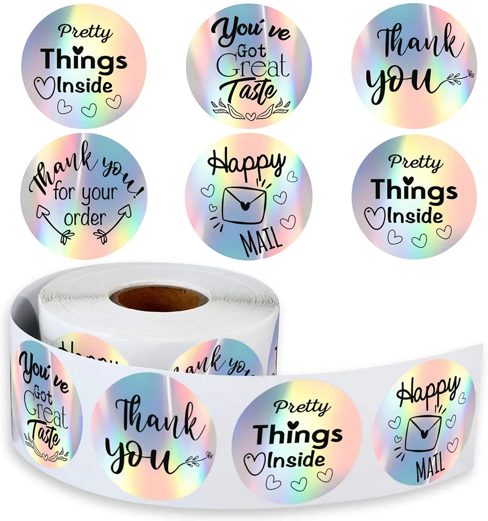 

500pcs Rainbow Laser Thank You Stickers Small Business Stickers Adhesive Labels For Business Boutiques Wrapping Supplies