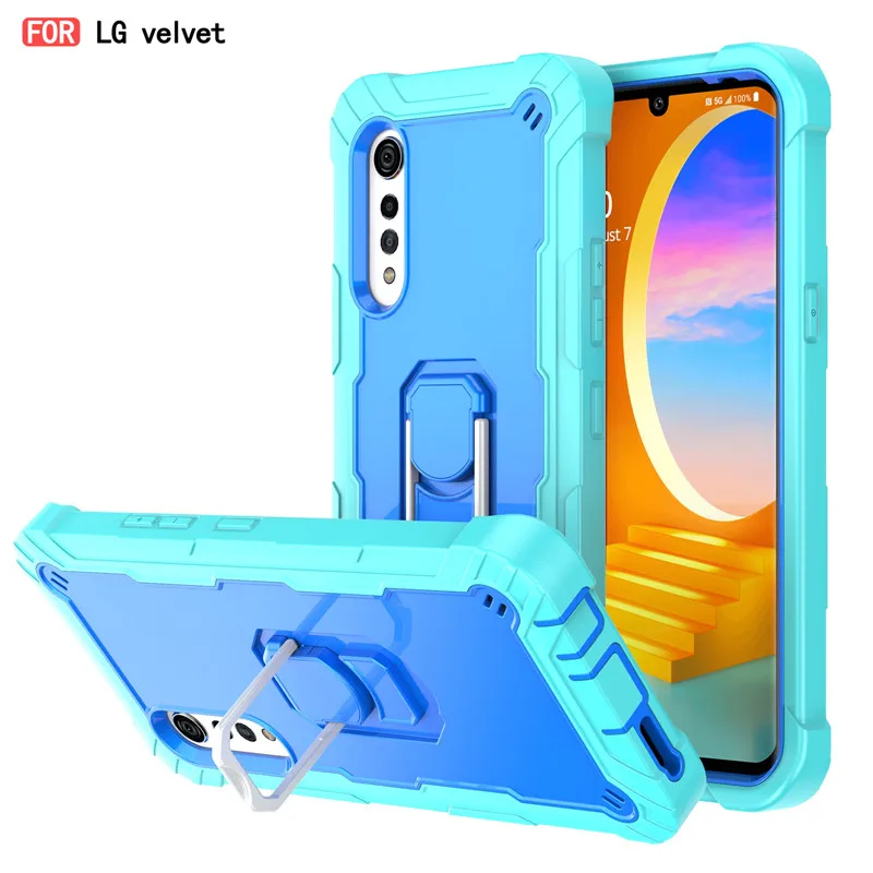 LG Velvet Front&Back 360 TPU Color Silicon Finger Ring Stand Phone Case Rugged Shockproof Drop Protection Cover Mobile Phone Bag