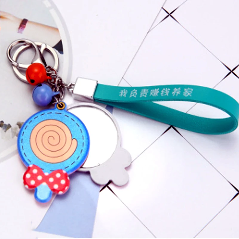 New Fashion Creative Strawberry Mirror Keychain Cute Lollipop Car Key Ring Female Bag Pendant Accessories Girl Gift Key Chain