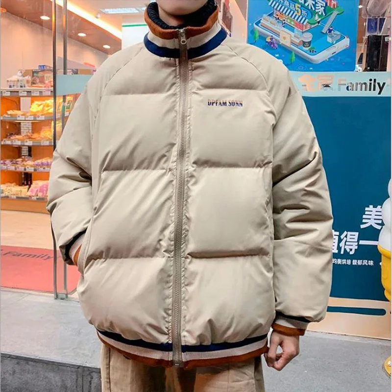 Hot New Korean Loose Men Winter Warm Bubble Jackets Parkas Solid Color Man Casual Outwear Coats Harajuku Male Parkas Clothing