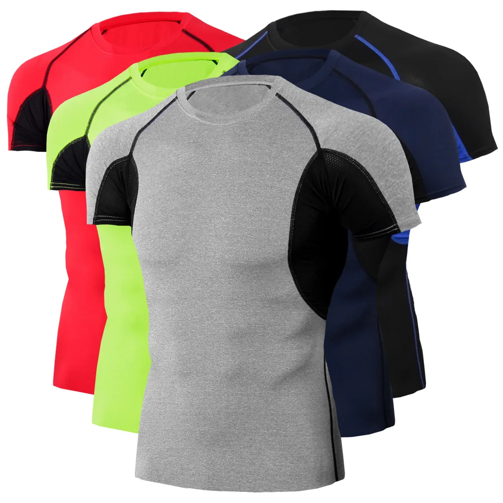 Camiseta de compressão masculina, camiseta de compressão para musculação, corrida, academia, treinamento, corrida, manga curta, encaixe apertado, camisetas fitness