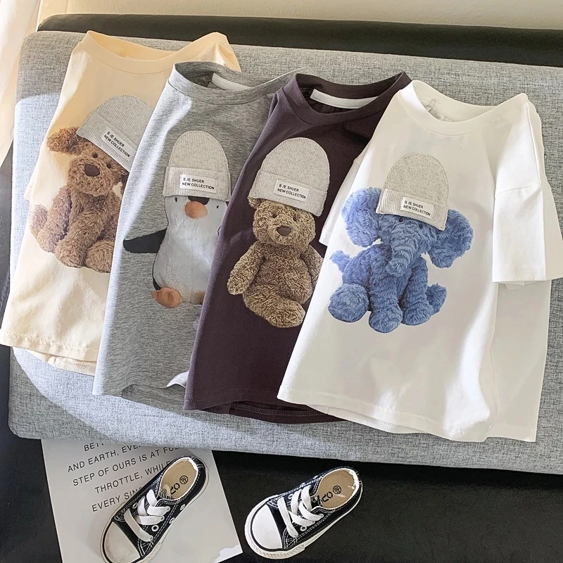 MILANCEL Summer Kids T-shirt Cute Animal Girls Tees Short Sleeve Cotton Boys Tops Korean Casual Clothes