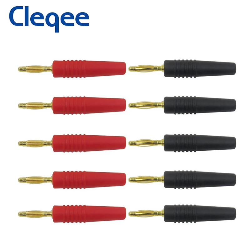 Cleqee-conector de enchufe Banana P3011, 10 piezas, 2mm, adaptador chapado en oro, tipo de soldadura para cables de prueba electrónicos