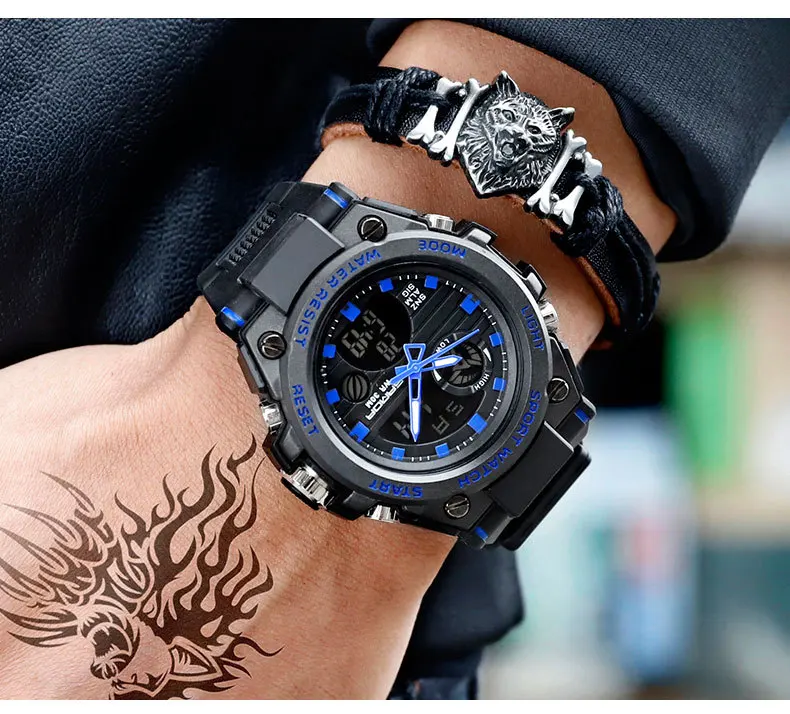 Orologio Uomo Militare Sportivo Al Quarzo - Cronografo Con Data, Retroilluminazione LED, Cinturino In Acciaio, 30M Impermeabile