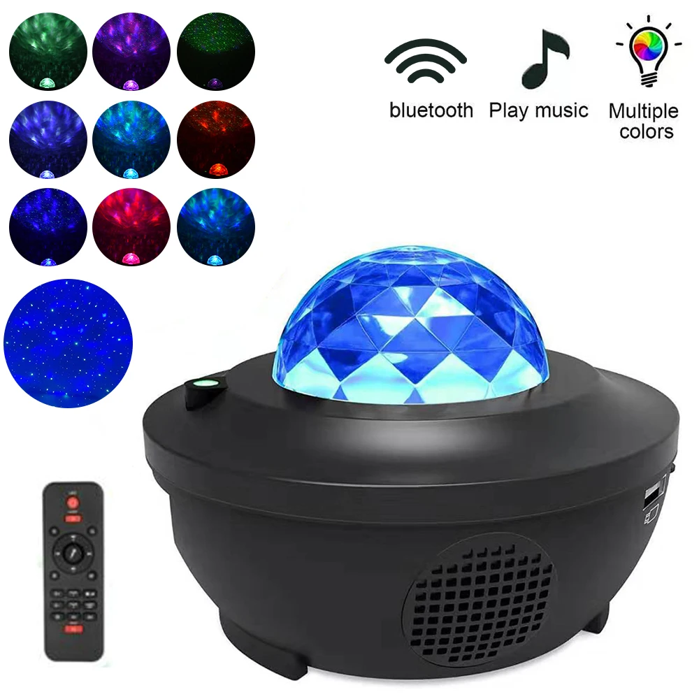 LED Star Projector Night Light 2 In 1 Starry Night Lamp Ocean Wave Projector With Music Bluetooth Speaker Remote Control For Kid