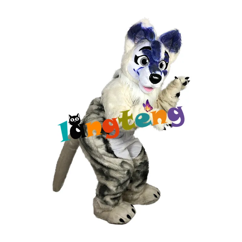 970 Long Fur Furry White Spots Husky Fox Dog Costumes Fursuit Mascot Cosplay Party