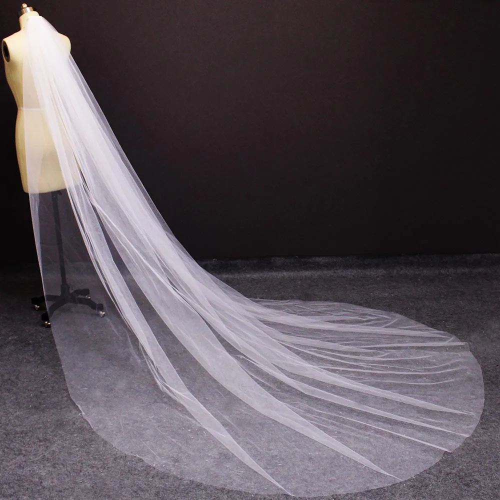 Soft Tulle Long Wedding Veil with Comb High Quality Plain Very Soft White Ivory Cathedral Bridal Veil Wedding Accessories