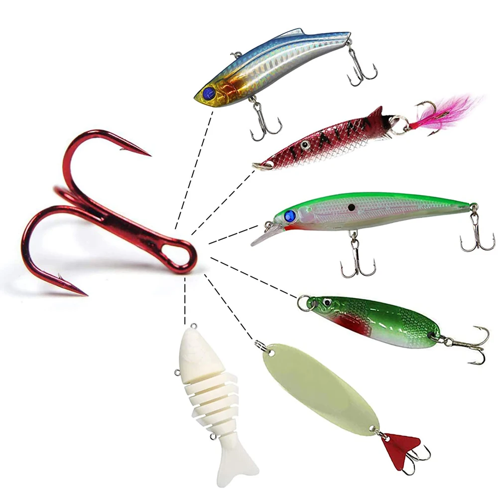 50Pcs Fishing Hooks High Carbon Steel Treble Hook Strong Sharp Round Bend Triple Hooks For Freshwater Saltwater Fishing