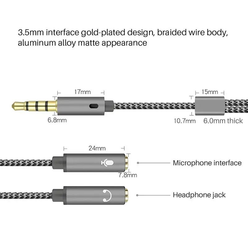 NylonBraided jack Splitter of Stereo Audio 1 in 2 out 3.5mm trrs Adapter, Headphones Microphones Cable Adapter Rallonge Jack