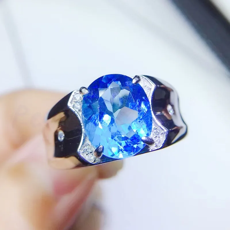 

Men ring muscular character big size blue topaz ring for men jewelry real 925 silver natural gem birthstone Scorpio party gift