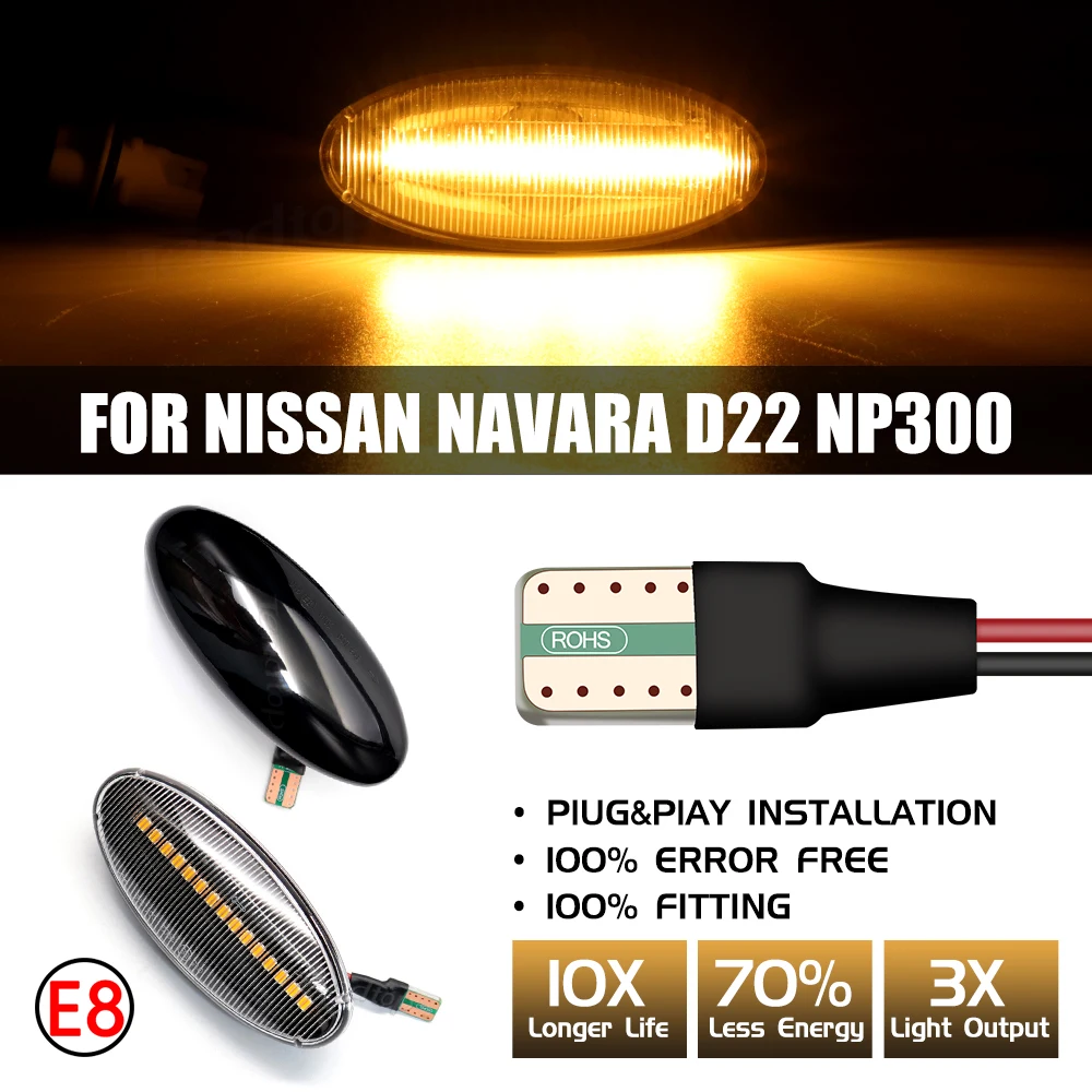 2pcs Dynamic LED Side Marker Lamp Turn Signal Light For Nissan Navara D22 NP300 1998-05 Datsun Frontier Fiera PickUp