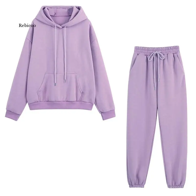 

Fleece Tracksuits Women Two Pieces Set Hooded Oversized Sweatshirt Pants Solid Color Hoodie Suits Autumn Winter Casual Outfits